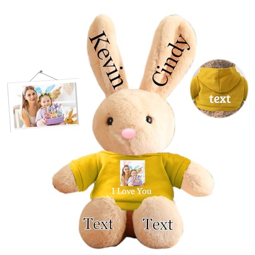 DRAJOIN Personalisierter Osterhase, Plüschtier mit Namen und Foto, Personalisiertes Plüschkaninchen-Geschenk für Mädchen, Jungen, Kinder und Erwachsene, 40 cm von DRAJOIN