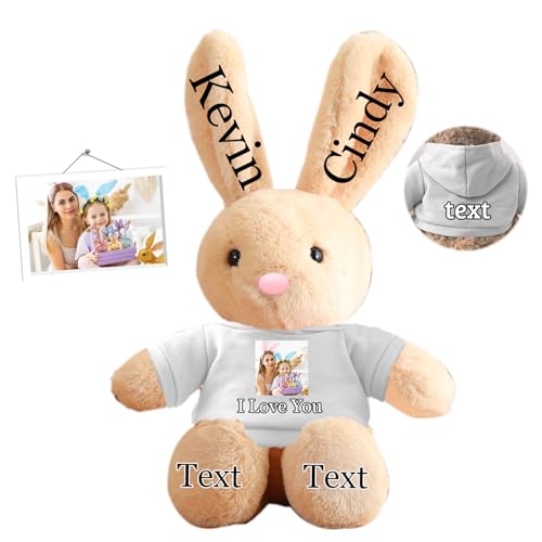 DRAJOIN Personalisierter Osterhase, Plüschtier mit Namen und Foto, Personalisiertes Plüschkaninchen-Geschenk für Mädchen, Jungen, Kinder und Erwachsene, 40 cm von DRAJOIN