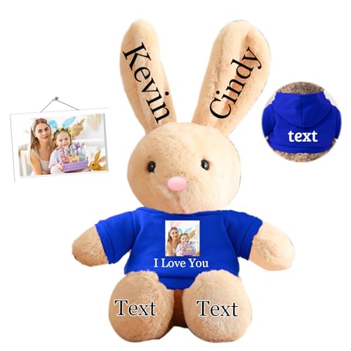 DRAJOIN Personalisierter Osterhase, Plüschtier mit Namen und Foto, Personalisiertes Plüschkaninchen-Geschenk für Mädchen, Jungen, Kinder und Erwachsene, 40 cm von DRAJOIN