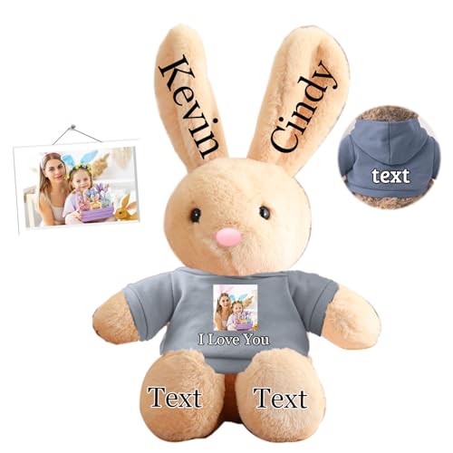 DRAJOIN Personalisierter Osterhase, Plüschtier mit Namen und Foto, Personalisiertes Plüschkaninchen-Geschenk für Mädchen, Jungen, Kinder und Erwachsene, 40 cm von DRAJOIN
