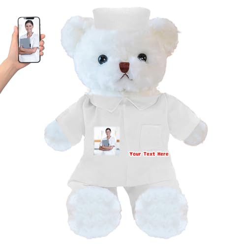 DRAJOIN Personalisierter Teddybär mit Foto Text, Kuscheltier als Geschenk für Krankenschwestern, Arztgeschenk für Männer Frauen, Personalisiertes Geschenk Medizinstudenten Abschlussgeschenk, 25cm von DRAJOIN