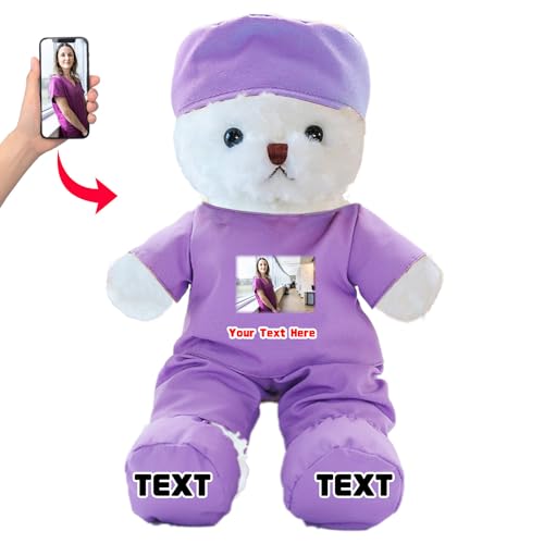 DRAJOIN Personalisierter Teddybär mit Foto Text, Kuscheltier als Geschenk für Krankenschwestern, Arztgeschenk für Männer Frauen, Personalisiertes Geschenk Medizinstudenten Abschlussgeschenk, 25cm von DRAJOIN
