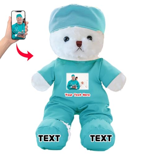 DRAJOIN Personalisierter Teddybär mit Foto Text, Kuscheltier als Geschenk für Krankenschwestern, Arztgeschenk für Männer Frauen, Personalisiertes Geschenk Medizinstudenten Abschlussgeschenk, 25cm von DRAJOIN