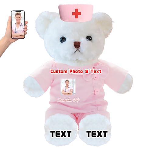 DRAJOIN Personalisierter Teddybär mit Foto Text, Kuscheltier als Geschenk für Krankenschwestern, Arztgeschenk für Männer Frauen, Personalisiertes Geschenk Medizinstudenten Abschlussgeschenk, 30cm von DRAJOIN