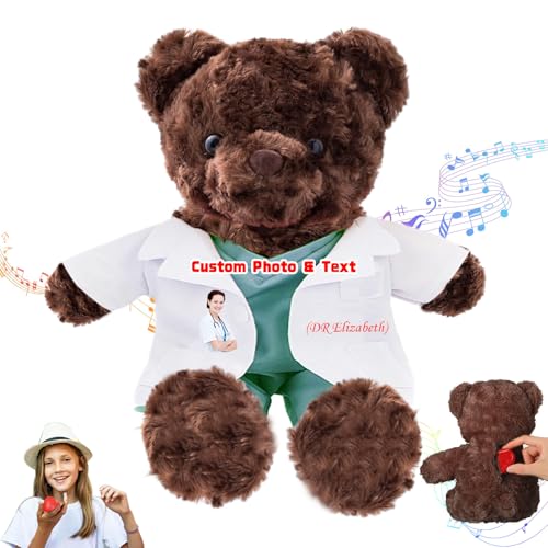 DRAJOIN Personalisierter Teddybär mit Text Foto, Individueller Teddybär als Geschenk für Krankenschwestern und Ärzte, Personalisiertes Geschenk für Ärzte, Krankenschwestern, Medizinstudenten, 25cm von DRAJOIN
