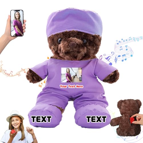 DRAJOIN Personalisierter Teddybär mit Text Foto, Individueller Teddybär als Geschenk für Krankenschwestern und Ärzte, Personalisiertes Geschenk für Ärzte, Krankenschwestern, Medizinstudenten, 20cm von DRAJOIN