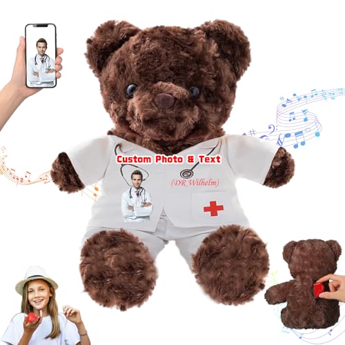 DRAJOIN Personalisierter Teddybär mit Text Foto, Individueller Teddybär als Geschenk für Krankenschwestern und Ärzte, Personalisiertes Geschenk für Ärzte, Krankenschwestern, Medizinstudenten, 20cm von DRAJOIN