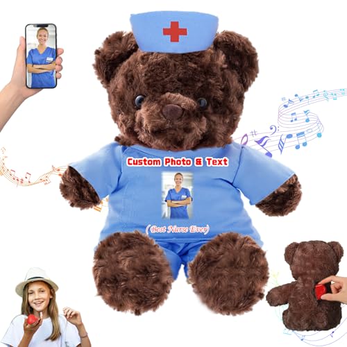 DRAJOIN Personalisierter Teddybär mit Text Foto, Individueller Teddybär als Geschenk für Krankenschwestern und Ärzte, Personalisiertes Geschenk für Ärzte, Krankenschwestern, Medizinstudenten, 25cm von DRAJOIN