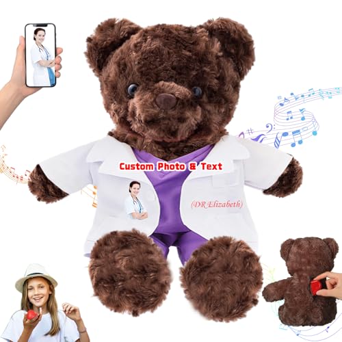 DRAJOIN Personalisierter Teddybär mit Text Foto, Individueller Teddybär als Geschenk für Krankenschwestern und Ärzte, Personalisiertes Geschenk für Ärzte, Krankenschwestern, Medizinstudenten, 20cm von DRAJOIN