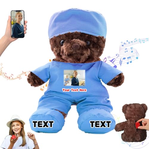 DRAJOIN Personalisierter Teddybär mit Text Foto, Individueller Teddybär als Geschenk für Krankenschwestern und Ärzte, Personalisiertes Geschenk für Ärzte, Krankenschwestern, Medizinstudenten, 20cm von DRAJOIN
