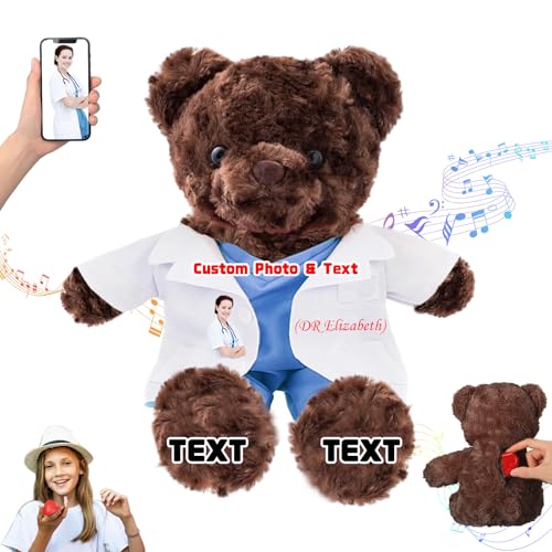 DRAJOIN Personalisierter Teddybär mit Text Foto, Individueller Teddybär als Geschenk für Krankenschwestern und Ärzte, Personalisiertes Geschenk für Ärzte, Krankenschwestern, Medizinstudenten, 20cm von DRAJOIN