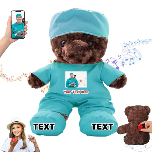 DRAJOIN Personalisierter Teddybär mit Text Foto, Individueller Teddybär als Geschenk für Krankenschwestern und Ärzte, Personalisiertes Geschenk für Ärzte, Krankenschwestern, Medizinstudenten, 25cm von DRAJOIN