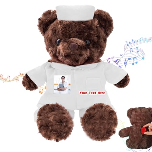 DRAJOIN Personalisierter Teddybär mit Text Foto, Individueller Teddybär als Geschenk für Krankenschwestern und Ärzte, Personalisiertes Geschenk für Ärzte, Krankenschwestern, Medizinstudenten, 20cm von DRAJOIN