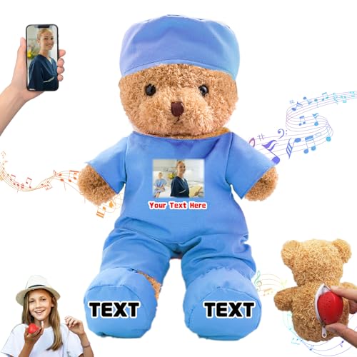 DRAJOIN Personalisiertes Geschenk für Krankenschwestern und Ärzte Personalisierter Teddybär mit Text Foto, Teddybär Personalisiertes Geschenk für Ärzte, Medizinstudenten, Abschlussgeschenke, 25cm von DRAJOIN