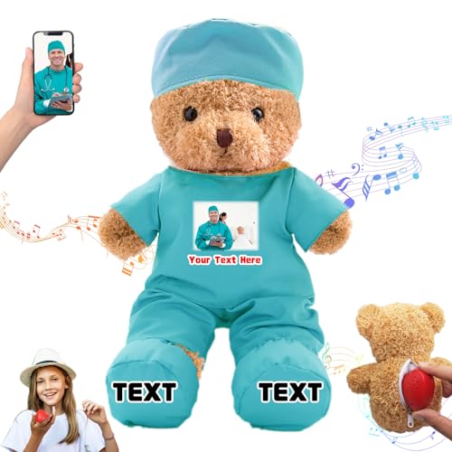DRAJOIN Personalisiertes Geschenk für Krankenschwestern und Ärzte Personalisierter Teddybär mit Text Foto, Teddybär Personalisiertes Geschenk für Ärzte, Medizinstudenten, Abschlussgeschenke, 30cm von DRAJOIN