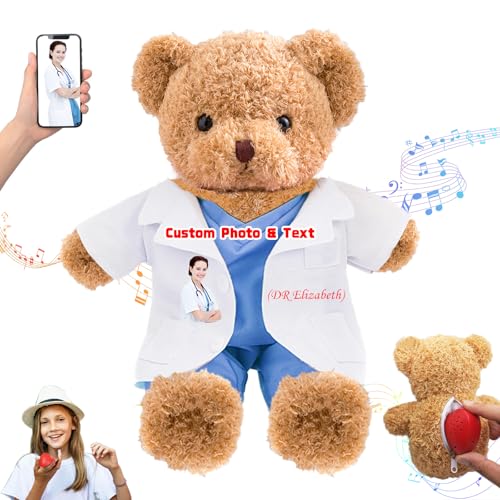 DRAJOIN Personalisiertes Geschenk für Krankenschwestern und Ärzte Personalisierter Teddybär mit Text Foto, Teddybär Personalisiertes Geschenk für Ärzte, Medizinstudenten, Abschlussgeschenke, 25cm von DRAJOIN