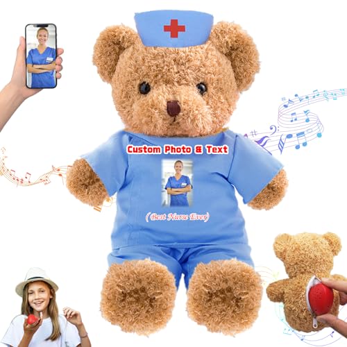 DRAJOIN Personalisiertes Geschenk für Krankenschwestern und Ärzte Personalisierter Teddybär mit Text Foto, Teddybär Personalisiertes Geschenk für Ärzte, Medizinstudenten, Abschlussgeschenke, 25cm von DRAJOIN