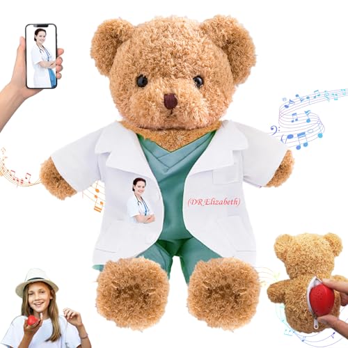 DRAJOIN Personalisiertes Geschenk für Krankenschwestern und Ärzte Personalisierter Teddybär mit Text Foto, Teddybär Personalisiertes Geschenk für Ärzte, Medizinstudenten, Abschlussgeschenke, 25cm von DRAJOIN