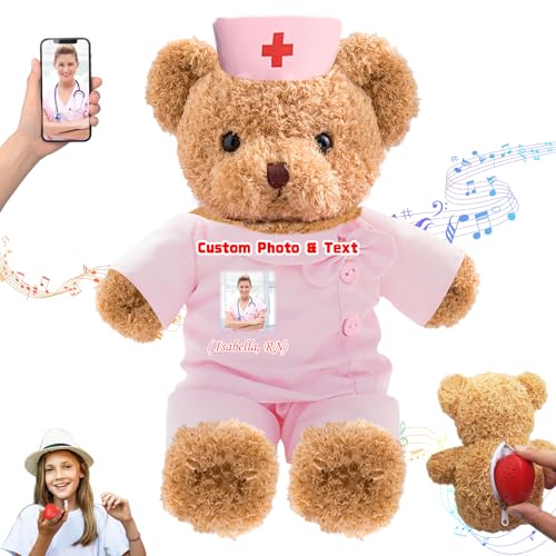 DRAJOIN Personalisiertes Geschenk für Krankenschwestern und Ärzte Personalisierter Teddybär mit Text Foto, Teddybär Personalisiertes Geschenk für Ärzte, Medizinstudenten, Abschlussgeschenke, 30cm von DRAJOIN