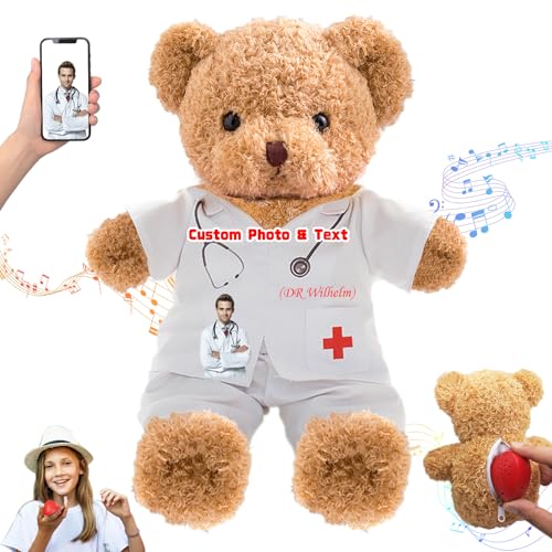 DRAJOIN Personalisiertes Geschenk für Krankenschwestern und Ärzte Personalisierter Teddybär mit Text Foto, Teddybär Personalisiertes Geschenk für Ärzte, Medizinstudenten, Abschlussgeschenke, 30cm von DRAJOIN