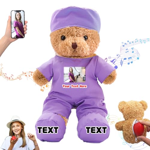 DRAJOIN Personalisiertes Geschenk für Krankenschwestern und Ärzte Personalisierter Teddybär mit Text Foto, Teddybär Personalisiertes Geschenk für Ärzte, Medizinstudenten, Abschlussgeschenke, 30cm von DRAJOIN