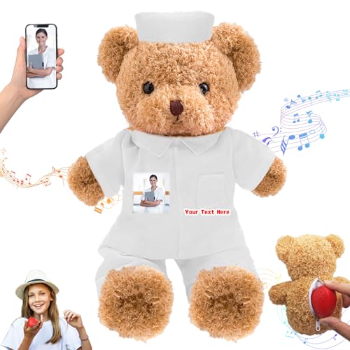 DRAJOIN Personalisiertes Geschenk für Krankenschwestern und Ärzte Personalisierter Teddybär mit Text Foto, Teddybär Personalisiertes Geschenk für Ärzte, Medizinstudenten, Abschlussgeschenke, 30cm von DRAJOIN