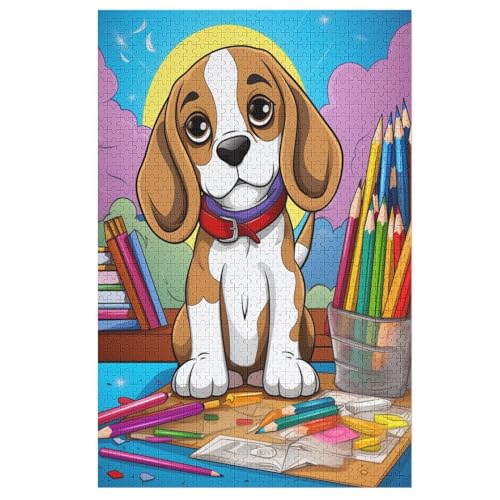Beagle Pop Art Hund 1000 Teile für Erwachsene,lustiges Puzzle Spielzeug,Denkspiel,Stressabbau Spielzeug,Bildungsspiel,Dekoration,Entspannung und Intelligenz,Größe:53x78cm von DRALCO