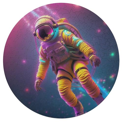 Neon Astronaut Runde Puzzle Für Erwachsene, Lustig, 195 Teile Dekorationsspielzeug, Denkspiel, Stressabbau, Lernspiel, Entspannung Und Intelligenz Größe: 42x42cm von DRALCO