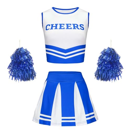 Cheerleader Kostüm Kinder,Cheerleading Kleid Cheer Uniformen mit Pompons,Socken,Pfeift und Haarzubehör,Cheerleader-Kostüm für Mädchen,Kinder Cheer Outfit Mädchen Karneval Kostüm für 8-16 Jahre Outfit von DRALOFAO