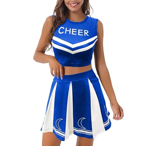 DRALOFAO Cheerleaderkostüm Damen Cheerleader Kostüm Damen – Kostüm Frauen Damen als High School Cheerleader – Halloween Karneval Kostüm Damen Sexy Barbie Kostüm School Uniform von DRALOFAO