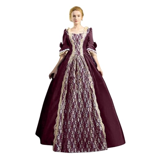 DRALOFAO Damen Mittelalter Kleid Renaissance Kleid Mittelalter Kostüm Trompete Ärmel Viktorianische Kleider Fasching Kleid Vintage Kleid von DRALOFAO