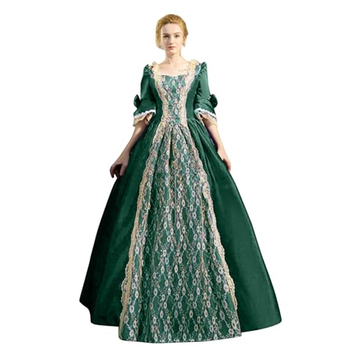 DRALOFAO Damen Mittelalter Kleid Renaissance Kleid Mittelalter Kostüm Trompete Ärmel Viktorianische Kleider Fasching Kleid Vintage Kleider Damen von DRALOFAO