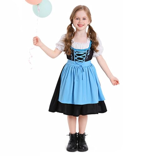 Kinder Dirndl Dirndl Mädchen Deutsche Kleid Kostüme Zum Bayerisches Oktoberfest Trachtenkleid mit Schürze Für Halloween Karneval 14-16 Jahre von DRALOFAO