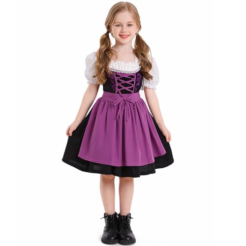 Kinder Dirndl Mädchen Dirndl Mädchen Deutsche Kleid Kostüme Zum Bayerisches Oktoberfest Trachtenkleid mit Schürze Für Halloween Karneval 14-16 Jahre von DRALOFAO