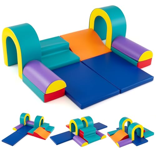 DREAMADE 10 TLG. Softbausteine, Schaumstoff Bausteine, Riesenbausteine zum Klettern, Krabbeln & Rutschen, Großbausteine für Kinder ab 1 Jahr (Grün) von DREAMADE