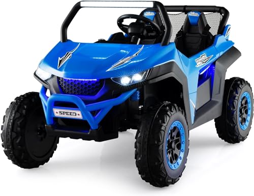 DREAMADE 12V 2 Sitzer Elektroauto für Kinder, Elektrofahrzeuge mit 2,4 Ghz Fernbedienung & Musik & Scheinwerfer & USB, Elektro Auto für Kinder ab 3 Jahren, bis zu 59 kg belastbar (Blau) von DREAMADE