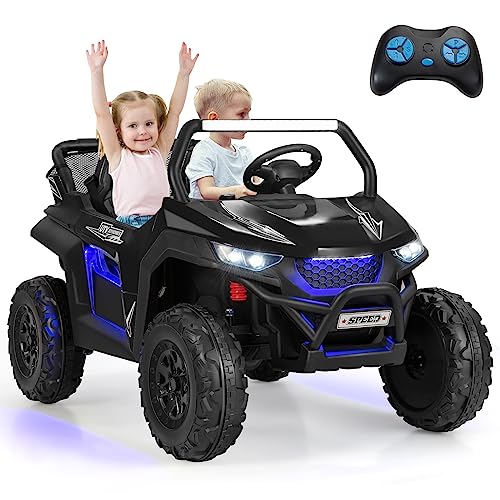 DREAMADE 12V 2 Sitzer Elektroauto für Kinder, Elektrofahrzeuge mit 2,4 Ghz Fernbedienung & Musik & Scheinwerfer & USB, Elektro Auto für Kinder ab 3 Jahren, bis zu 59 kg belastbar (Schwarz) von DREAMADE