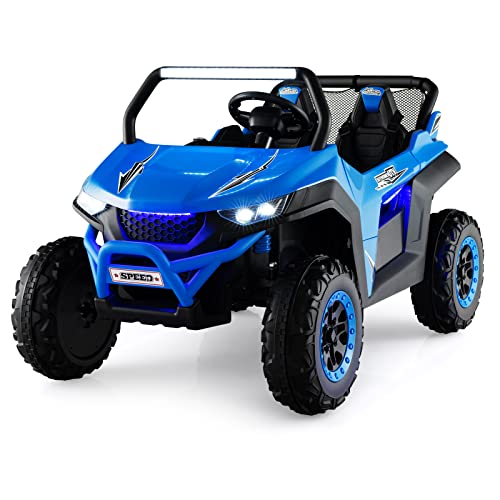 DREAMADE 12V 2 Sitzer Elektroauto für Kinder Jeep, Elektrofahrzeuge mit Fernbedienung & Musik & Scheinwerfer & USB, Elektro Auto für Kinder ab 3 Jahren, bis zu 59 kg belastbar (Blau) von DREAMADE