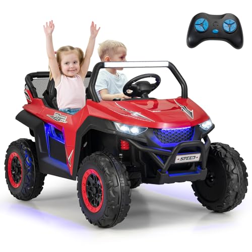 DREAMADE 12V 2 Sitzer Elektroauto für Kinder Jeep, Elektrofahrzeuge mit 2,4 Ghz Fernbedienung & Musik & Scheinwerfer & USB, Elektro Auto für Kinder ab 3 Jahren, bis zu 59 kg belastbar (Rot) von DREAMADE