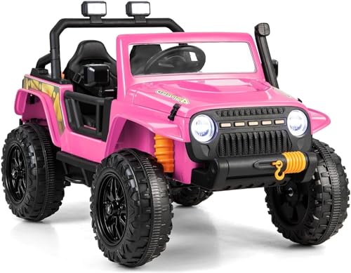 DREAMADE 12V Elektroauto für Kinder, Kinder Elektroauto mit 2,4 GHz Fernbedienung, Kinderfahrzeug mit LED-Lichter &Scheinwerfer & USB & Musik & Hupe, für Kinder ab 3 Jahren (Rosa) von DREAMADE