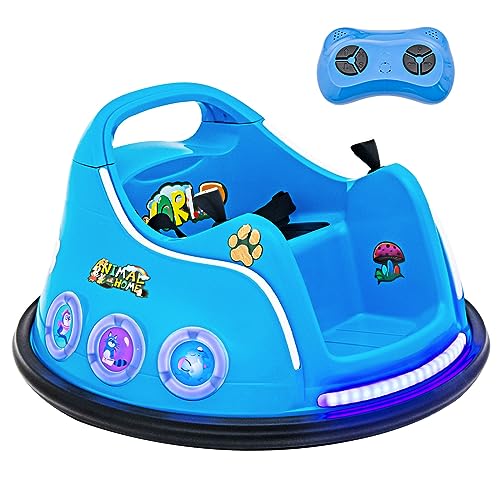 DREAMADE 12V Kinder Aufsitz Autoscooter Mit Fernbedienung, Elektrisches Aufsitzauto Mit 360 Grad Drehung, Musik & LED-Licht, Elektroauto Für Kinder Ab 3 Jahre (Blau) von DREAMADE