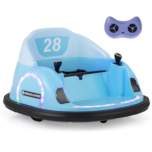 DREAMADE 12V Kinder Autoscooter, 360° drehbares Aufsitzauto mit Fernsteuerung, LED-Lichtern, Musik & drahtloser Verbindung, elektrisches Auto für Kinderab 18 Monaten (Blau) von DREAMADE