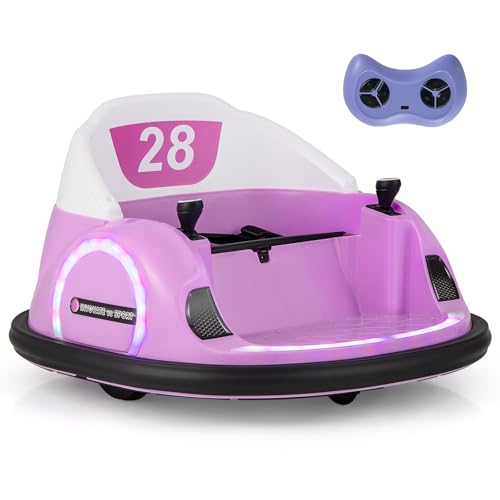 DREAMADE 12V Kinder Autoscooter, 360° drehbares Aufsitzauto mit Fernsteuerung, LED-Lichtern, Musik & drahtloser Verbindung, elektrisches Auto für Kinderab 18 Monaten (Rosa) von DREAMADE