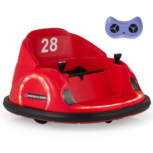 DREAMADE 12V Kinder Autoscooter, 360° drehbares Aufsitzauto mit Fernsteuerung, LED-Lichtern, Musik & drahtloser Verbindung, elektrisches Auto für Kinderab 18 Monaten (Rot) von DREAMADE