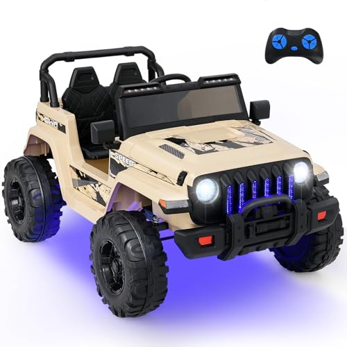 DREAMADE 12V Kinder Elektroauto, Kinderauto mit 2,4G Fernbedienung & Scheinwefer & Musik, Kinderfahrzeug, Elektrofahrzeuge, Elektro Auto für Kinder ab 3 Jahren, bis zu 35 kg belastbar (Khaki) von DREAMADE