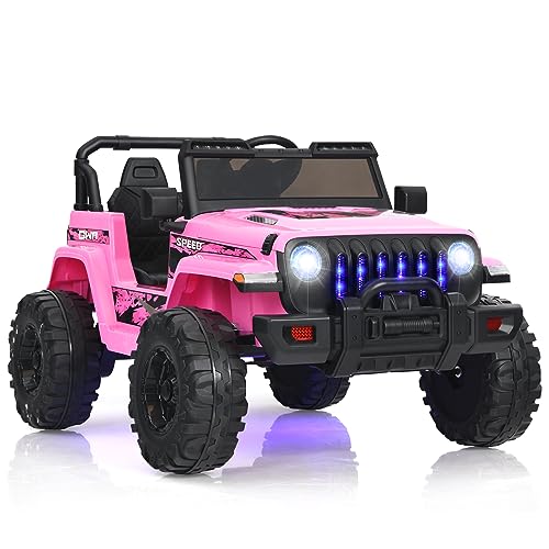 DREAMADE 12V Kinder Elektroauto Jeep, Kinderauto mit 2,4G Fernbedienung & Scheinwefer & Musik, Kinderfahrzeug, Elektrofahrzeuge, Elektro Auto für Kinder ab 3 Jahren, bis zu 35 kg belastbar (Pink) von DREAMADE