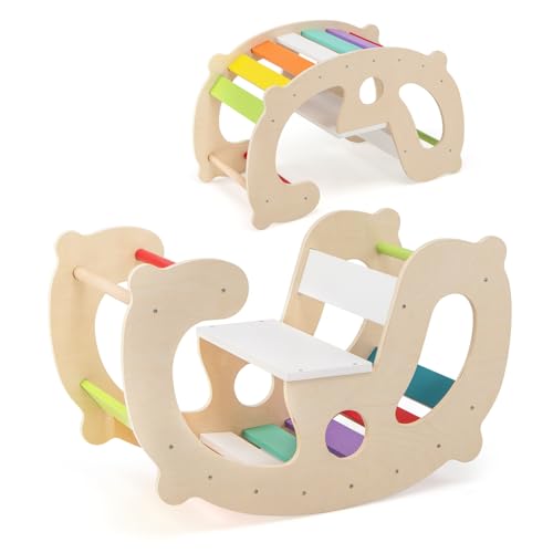 DREAMADE 2 IN 1 Kletterbogen, Schaukelpferd aus Holz mit Kippsicherung, Holzwippe, Klettergerüst Indoor für Kinder ab 1 Jahr DREAMADE 2 IN 1 Kletterbogen, Schaukelpferd aus Holz mit Kippsicherung, Holzwippe, Klettergerüst Indoor für Kinder ab 1 Jahr von DREAMADE