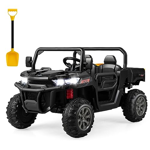 DREAMADE 2 Sitzer Kinder Elektroauto mit Kippkübel, 12V Kinderfahrzeug mit 2,4 Ghz Fernbedienung & LED-Licht & Musik & USB, Elektrofahrzeug Elektro Auto für Kinder ab 3 Jahren (Schwarz) von DREAMADE