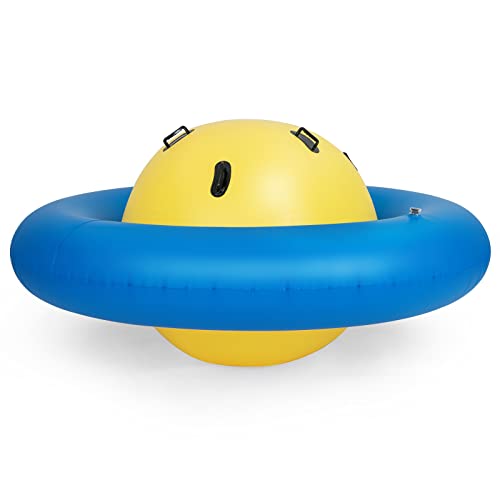 DREAMADE 233cm Kuppelwippe aufblasbar, Spielwippe mit 6 Griffen, aufblasbar Kletterkuppel für 3 Kinder ab 5 Jahren, bis zu 113kg, für Hinterhof Garten (Gelb + Blau, φ 223) von DREAMADE