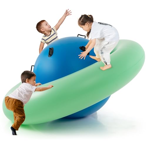 DREAMADE 233cm Kuppelwippe aufblasbar, Spielwippe mit 6 Griffen, aufblasbar Kletterkuppel für 3 Kinder ab 5 Jahren, bis zu 113kg, für Hinterhof Garten (Blau + Grün, φ 223) von DREAMADE